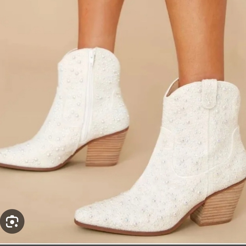 Betsey Johnson White Embellished Ankle Boots